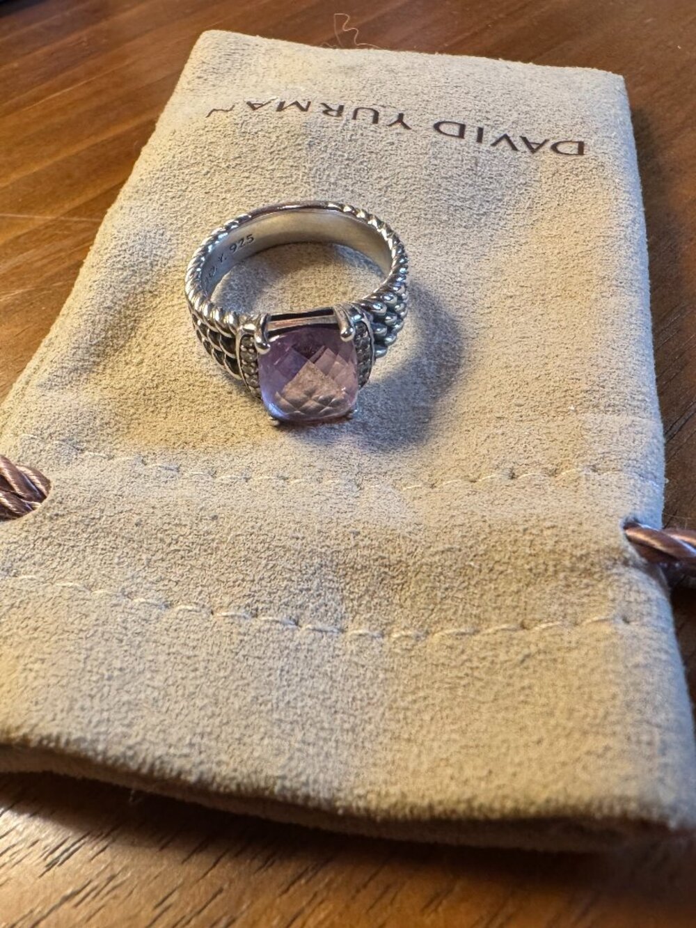 David Yurman Sterling Silver Cushion Cut Amethyst Cable Ring (Size 5.5)